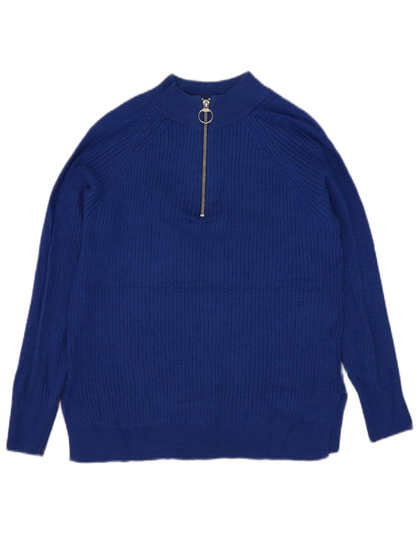 Marks & Spencer Womens Zip Neck Jumper Sweater UK 10 Small Blue Viscose