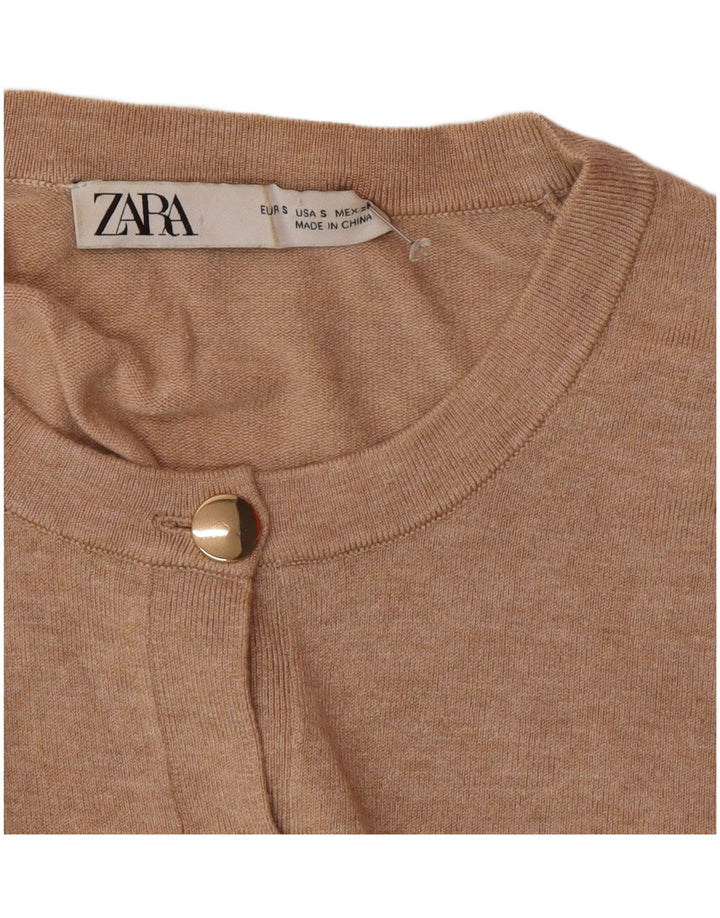 Zara Womens Crop Cardigan Sweater UK 10 Small Brown