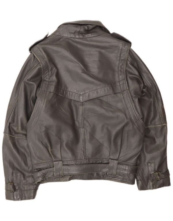 Vintage Mens Military Loose Fit Leather Jacket UK 36 Small Black Leather