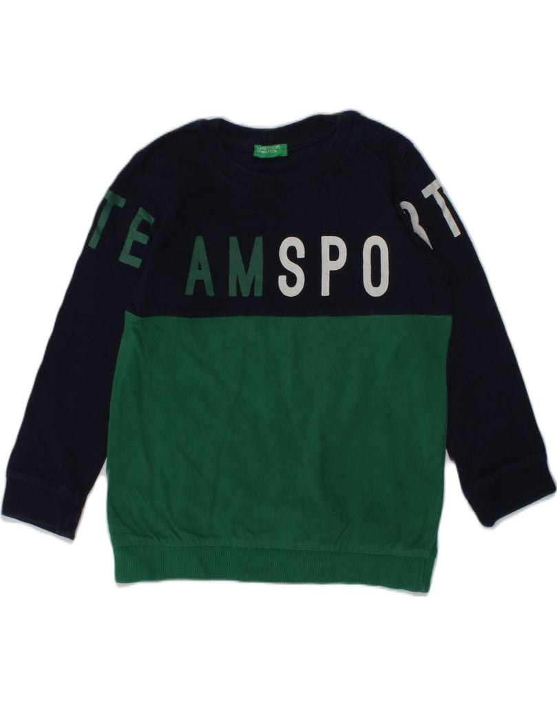 BENETTON Boys Graphic Sweatshirt Jumper 3-4 Years 2XS Green Colourblock | Vintage Benetton | Thrift | Second-Hand Benetton | Used Clothing | Messina Hembry 