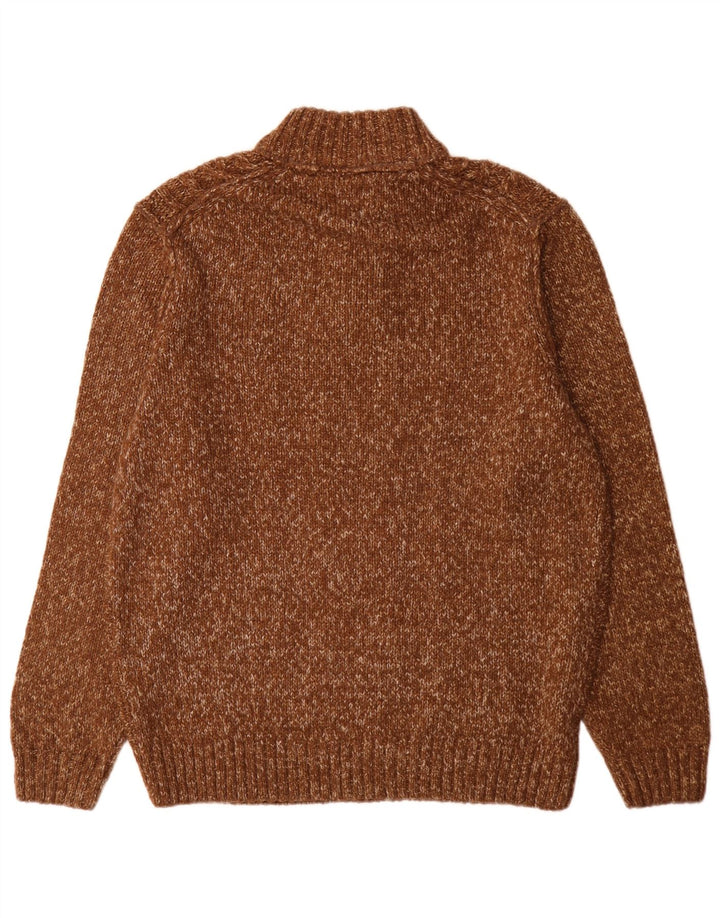 C&A Mens Button Neck Jumper Sweater XL Brown Flecked Acrylic