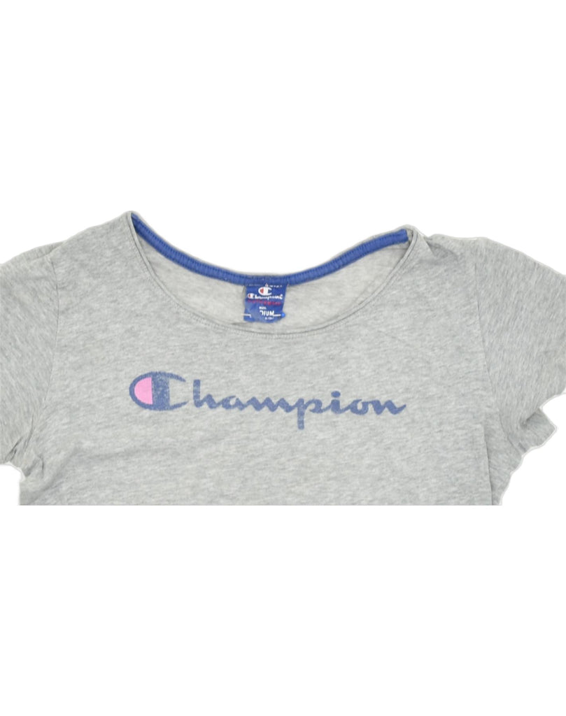 CHAMPION Womens Graphic T-Shirt Top UK 14 Medium Grey Cotton | Vintage | Thrift | Second-Hand | Used Clothing | Messina Hembry 