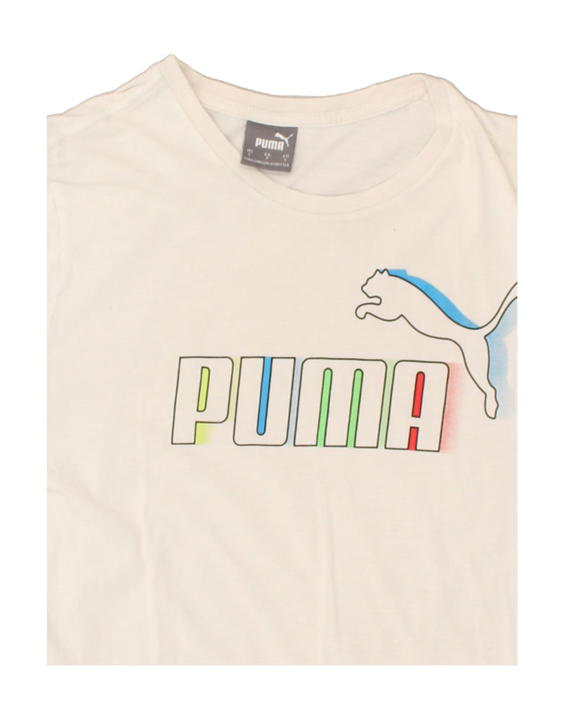 PUMA Mens Graphic T-Shirt Top Small White Cotton | Vintage Puma | Thrift | Second-Hand Puma | Used Clothing | Messina Hembry 