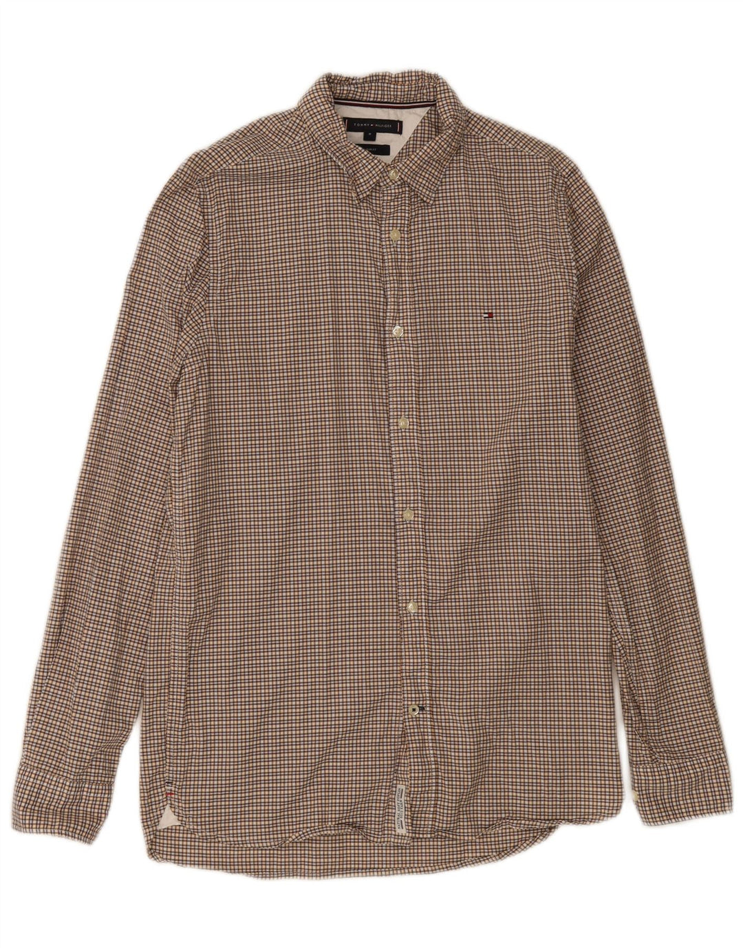 TOMMY HILFIGER Mens Slim Fit Shirt Medium Yellow Gingham Cotton