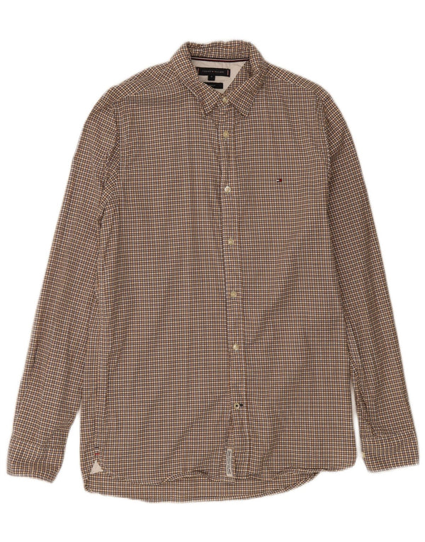 TOMMY HILFIGER Mens Slim Fit Shirt Medium Yellow Gingham Cotton