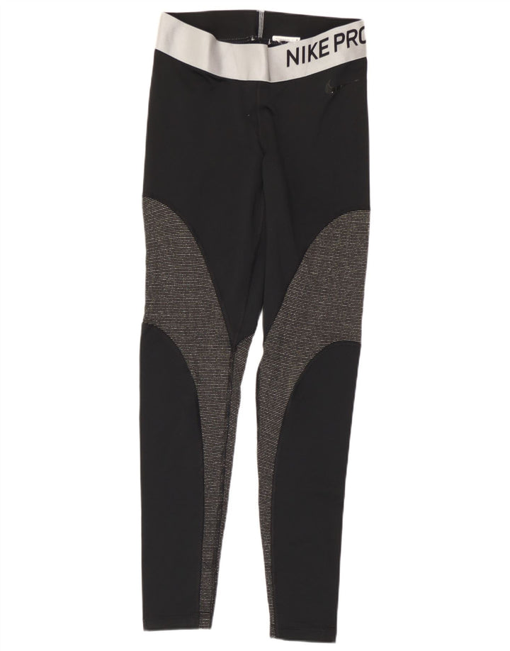 Nike Womens Dri Fit Graphic Leggings UK 12 Medium  Black Colourblock