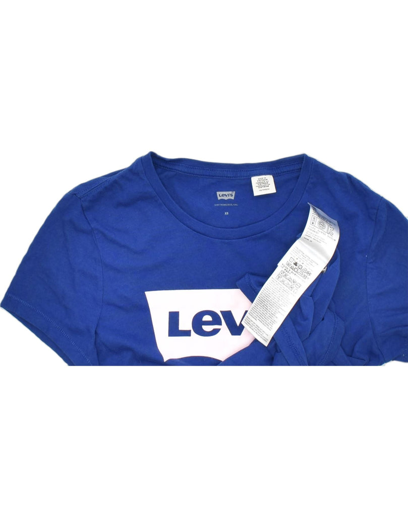 LEVI'S Womens Graphic T-Shirt Top UK 6 XS Blue Cotton | Vintage | Thrift | Second-Hand | Used Clothing | Messina Hembry 