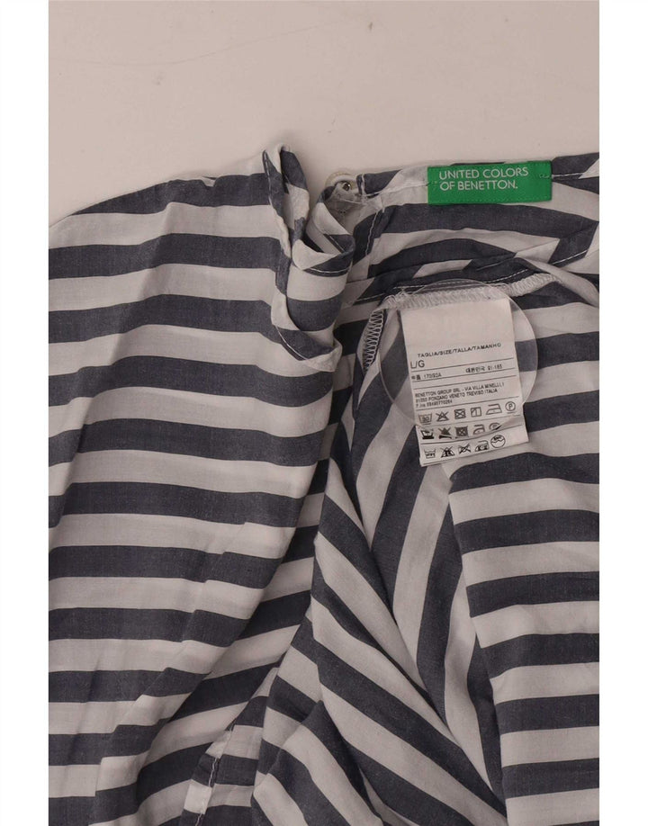 Benetton Womens Oversized Blouse Top UK 16 Large Blue Striped Lyocell