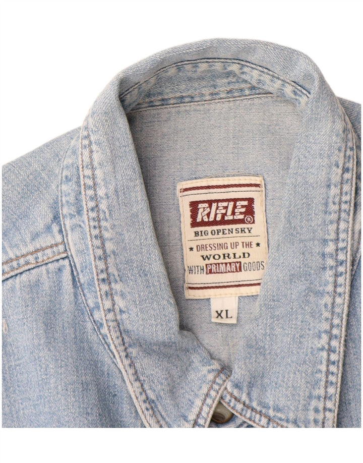 Rifle Mens Short Sleeve Denim Shirt XL Blue Cotton