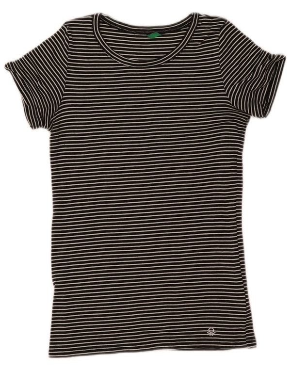 Benetton Womens T-Shirt Top UK 10 Small Black Striped Cotton