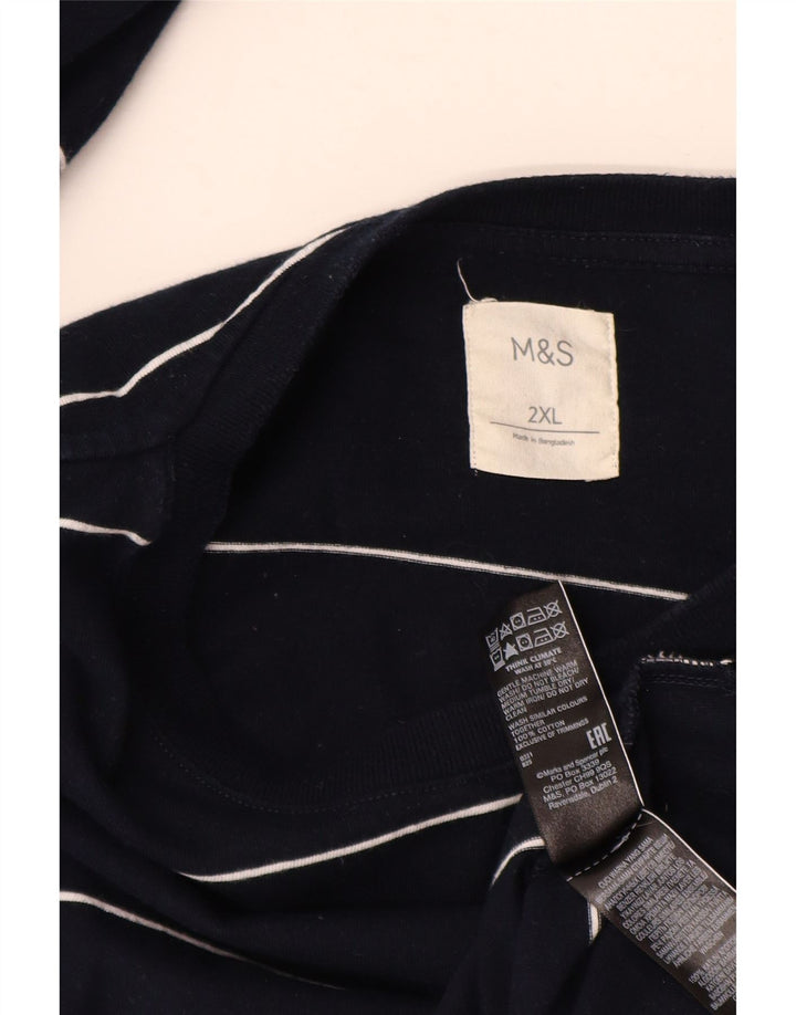 MARKS & SPENCER Mens Top Long Sleeve 2XL Navy Blue Striped Cotton
