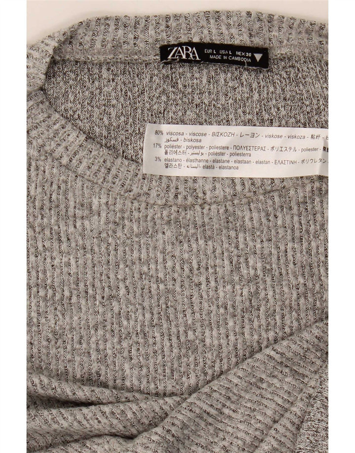 Zara Womens Top Long Sleeve UK 16 Large Grey Viscose