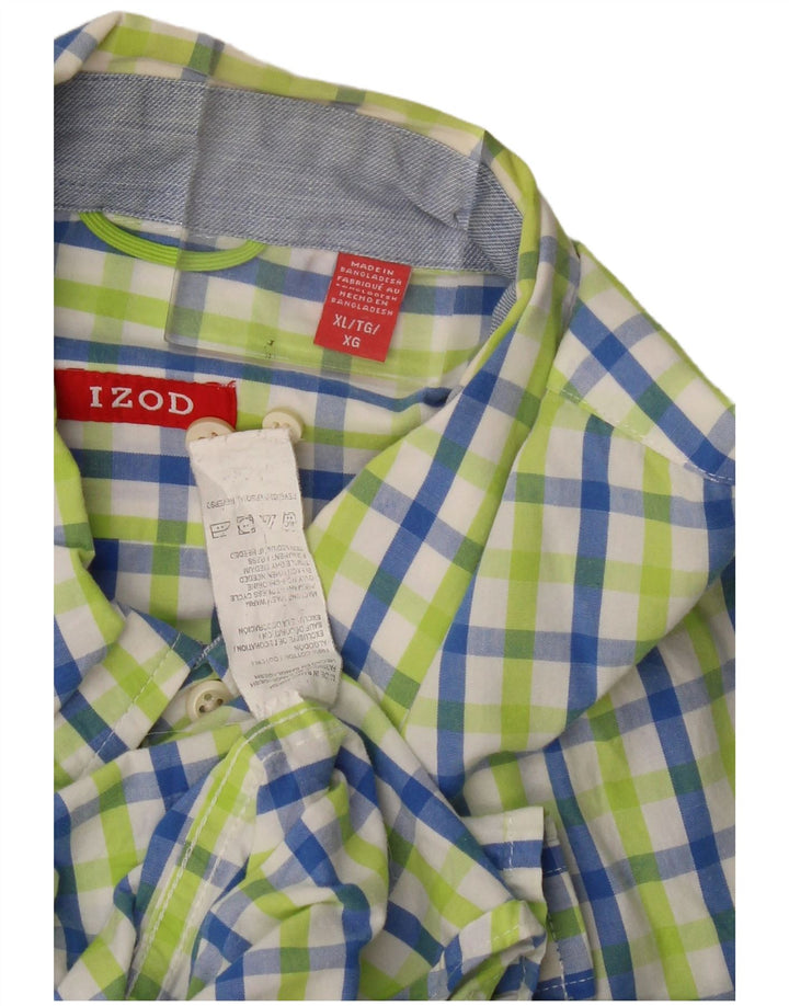 Izod Mens Short Sleeve Shirt XL Green Check Cotton