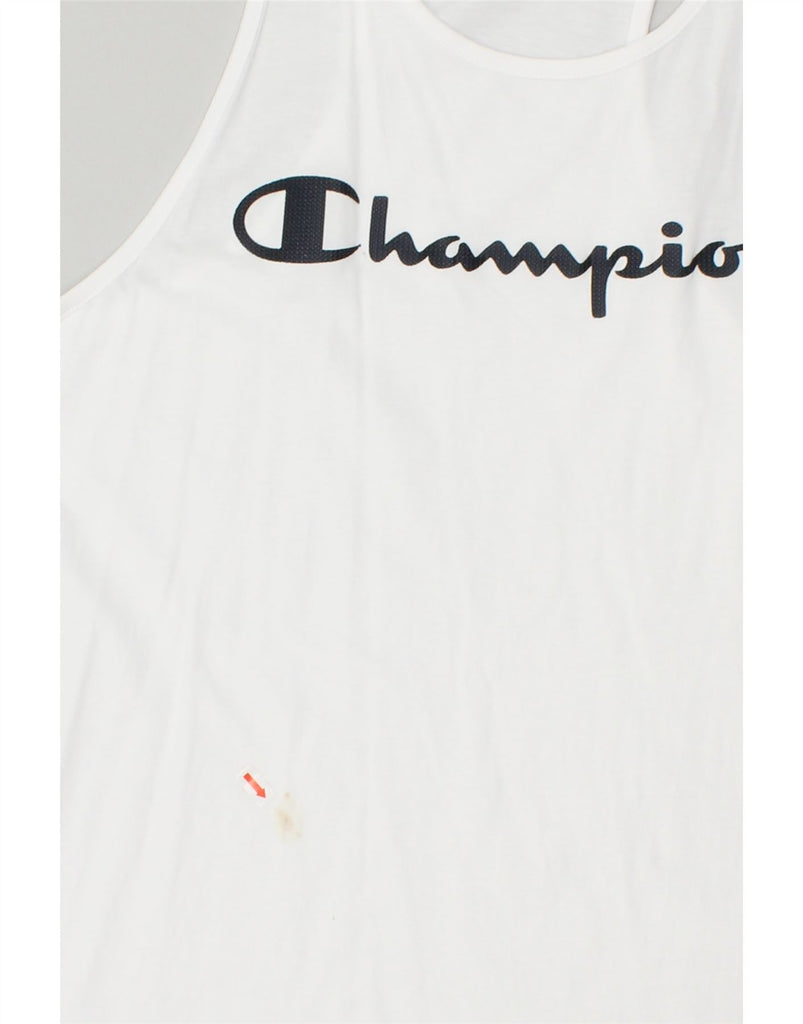 CHAMPION Mens Graphic Vest Top 2XL White Cotton | Vintage Champion | Thrift | Second-Hand Champion | Used Clothing | Messina Hembry 