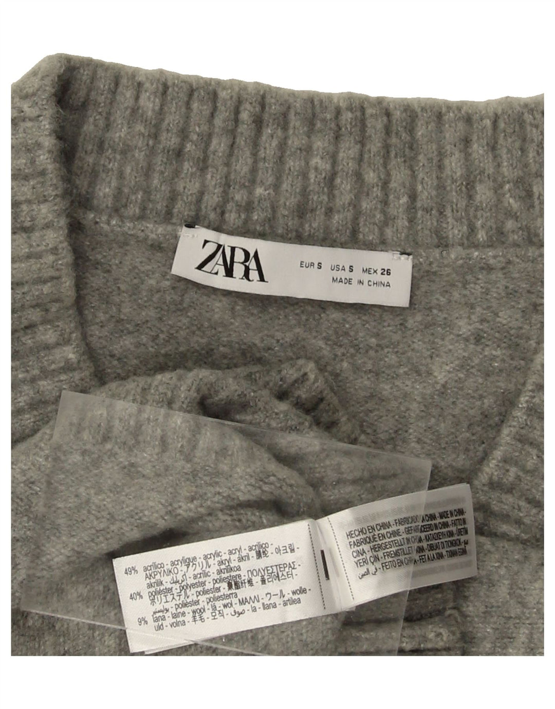 ZARA Womens V-Neck Jumper Sweater UK 10 Small Grey Acrylic Vintage Zara and Second-Hand Zara from Messina Hembry 