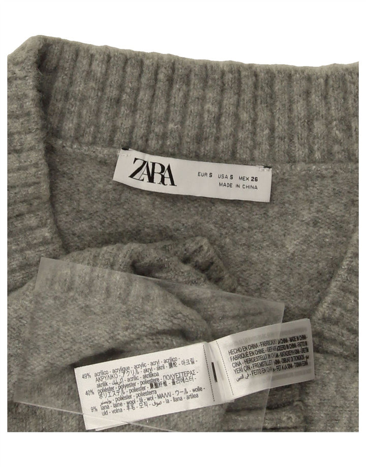 ZARA Womens V-Neck Jumper Sweater UK 10 Small Grey Acrylic Vintage Zara and Second-Hand Zara from Messina Hembry 