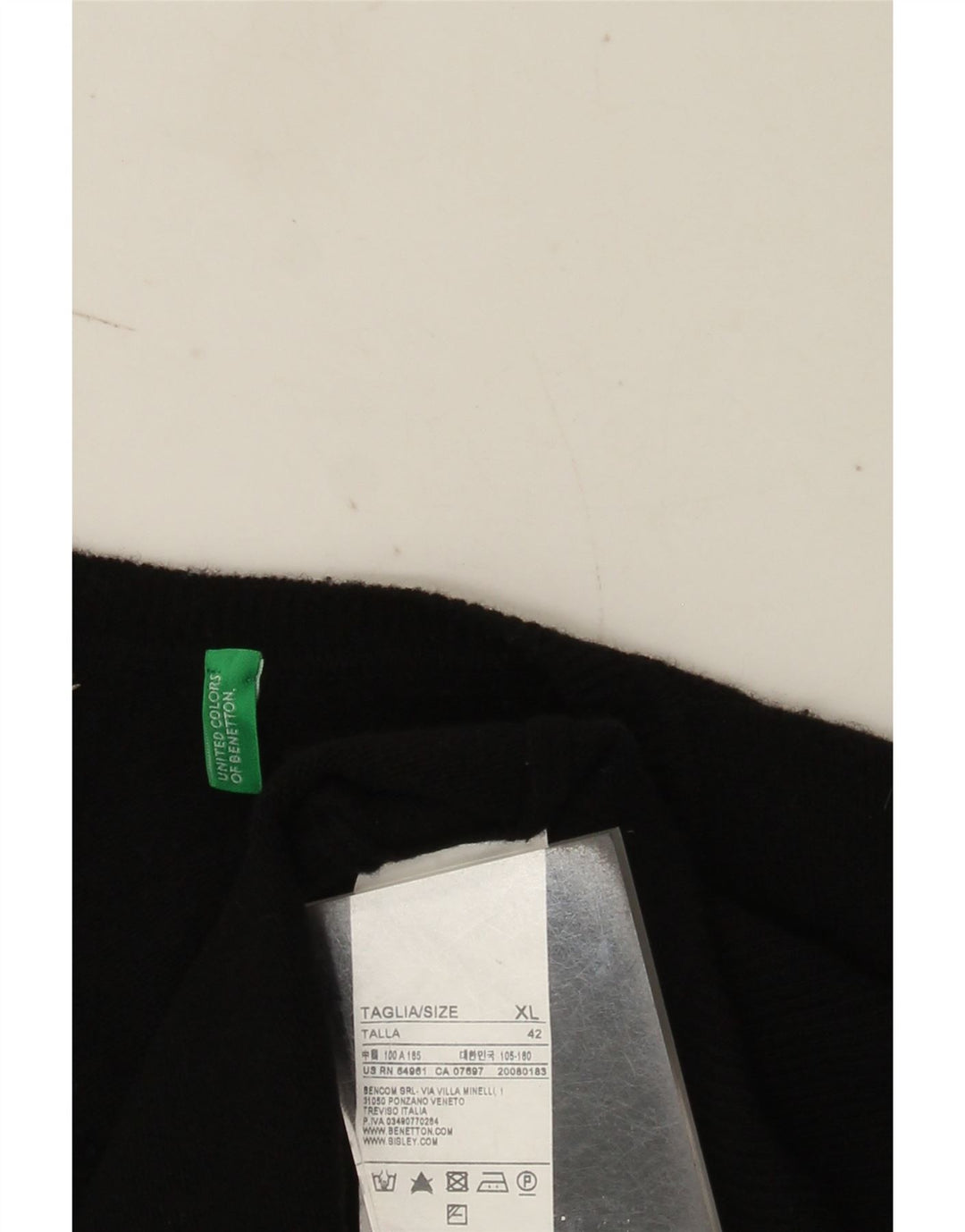 Benetton Mens Slim Fit Vest Tank Top XL Black Wool