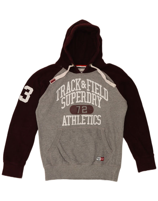 Superdry Mens Graphic Hoodie Jumper Large Grey Colourblock Cotton