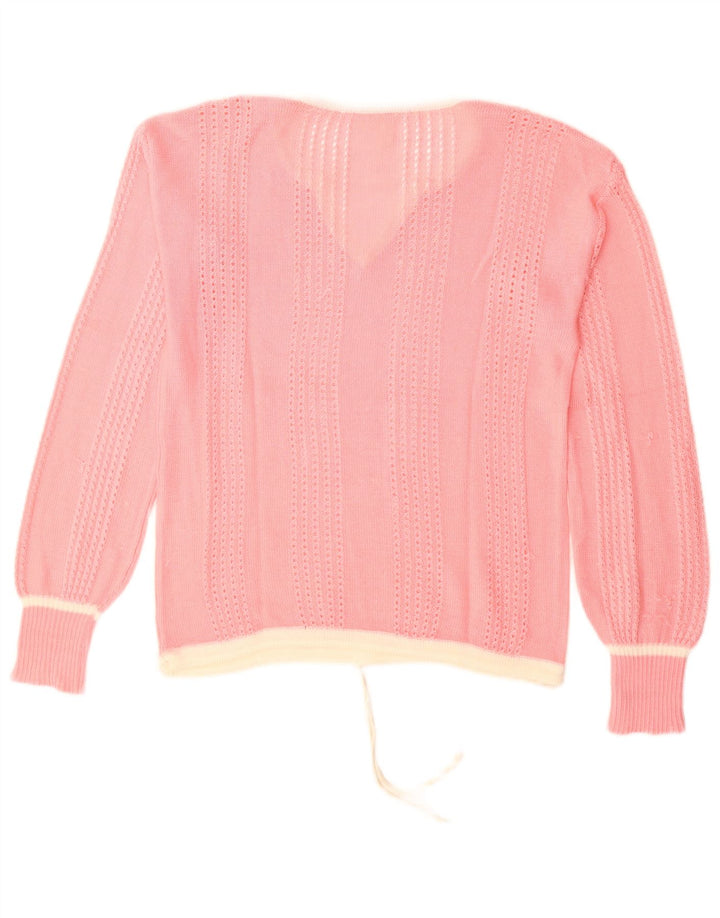 Vintage Womens V-Neck Jumper Sweater UK 14 Medium Pink