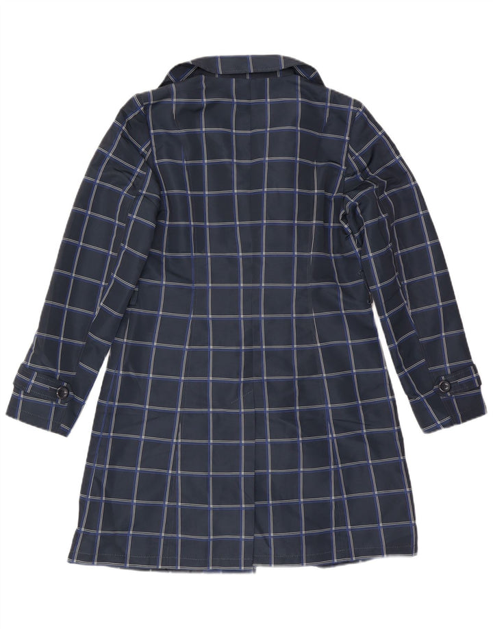 Marks & Spencer Womens Trench Coat UK 10 Small  Navy Blue Check Polyester