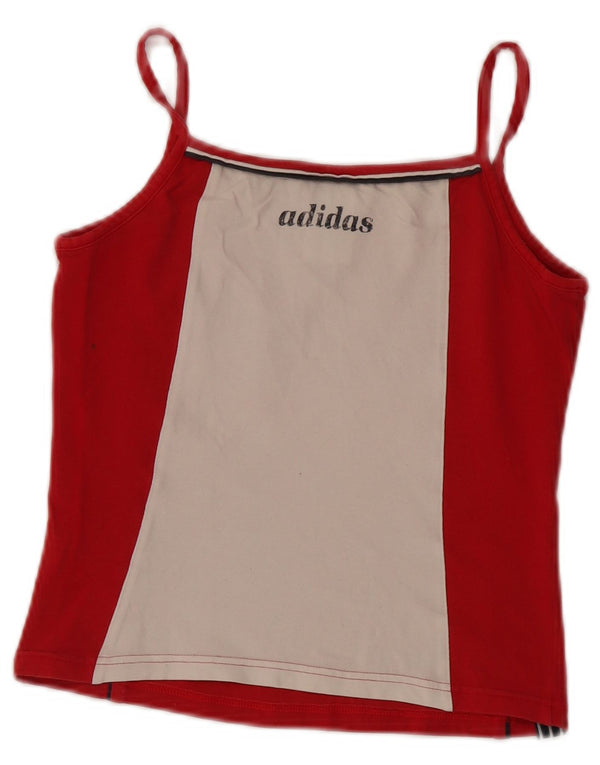 Adidas Womens Crop Graphic Cami Top UK 14 Medium Red Colourblock Cotton