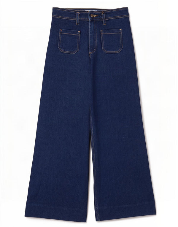 Zara Womens High Waist Wide Leg Jeans EU 38 Small W28 L27 Blue Cotton