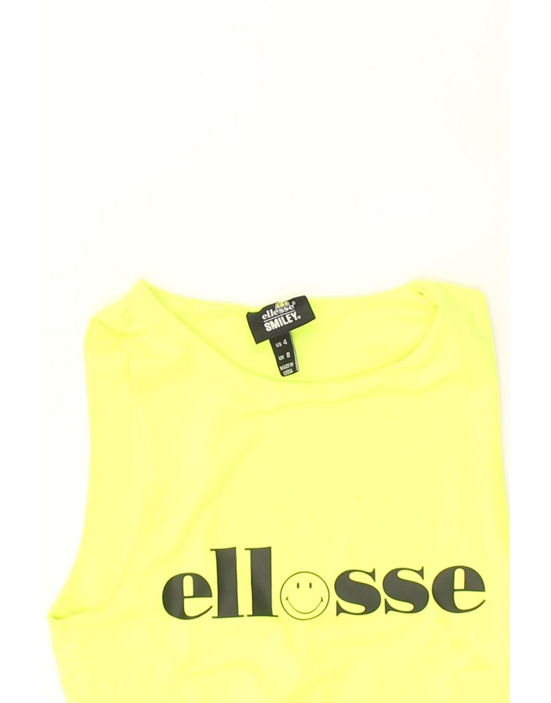 ELLESSE Womens Graphic Vest Top UK 8 Small  Yellow Polyester | Vintage Ellesse | Thrift | Second-Hand Ellesse | Used Clothing | Messina Hembry 