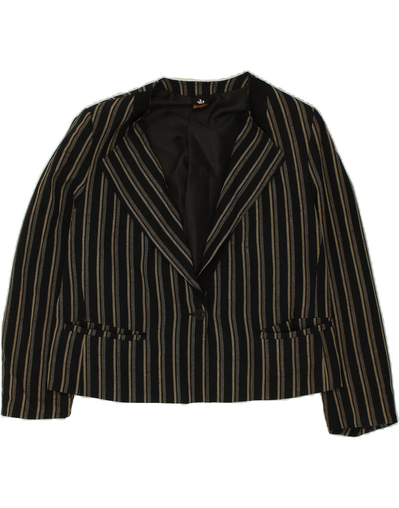 ELENA MIRO Womens 1 Button Blazer Jacket UK 22 3XL Black Striped Viscose Vintage ELENA MIRO and Second-Hand ELENA MIRO from Messina Hembry 