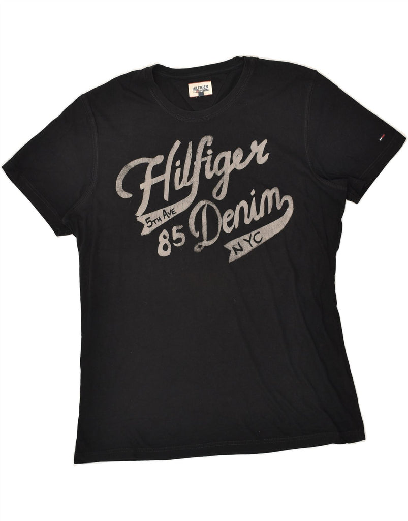 TOMMY HILFIGER Mens Graphic T-Shirt Top XL Black Cotton | Vintage Tommy Hilfiger | Thrift | Second-Hand Tommy Hilfiger | Used Clothing | Messina Hembry 