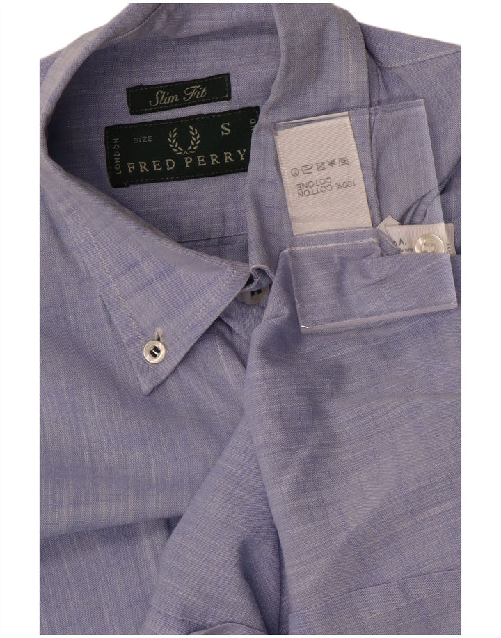 FRED PERRY Mens Slim Fit Shirt Small Blue Cotton