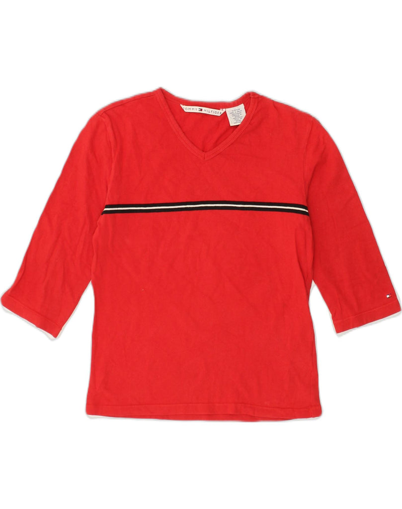 TOMMY HILFIGER Womens 3/4 Sleeve T-Shirt Top UK 10 Small Red Cotton | Vintage Tommy Hilfiger | Thrift | Second-Hand Tommy Hilfiger | Used Clothing | Messina Hembry 