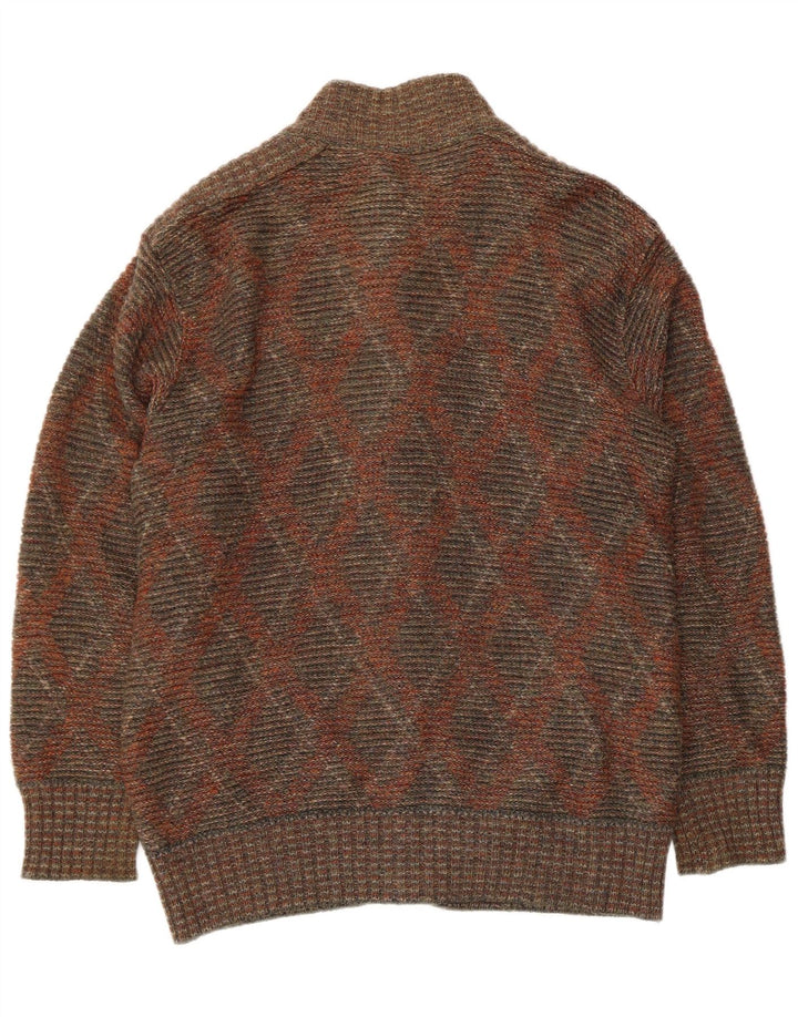 Dama Mens Cardigan Sweater Small Brown Check