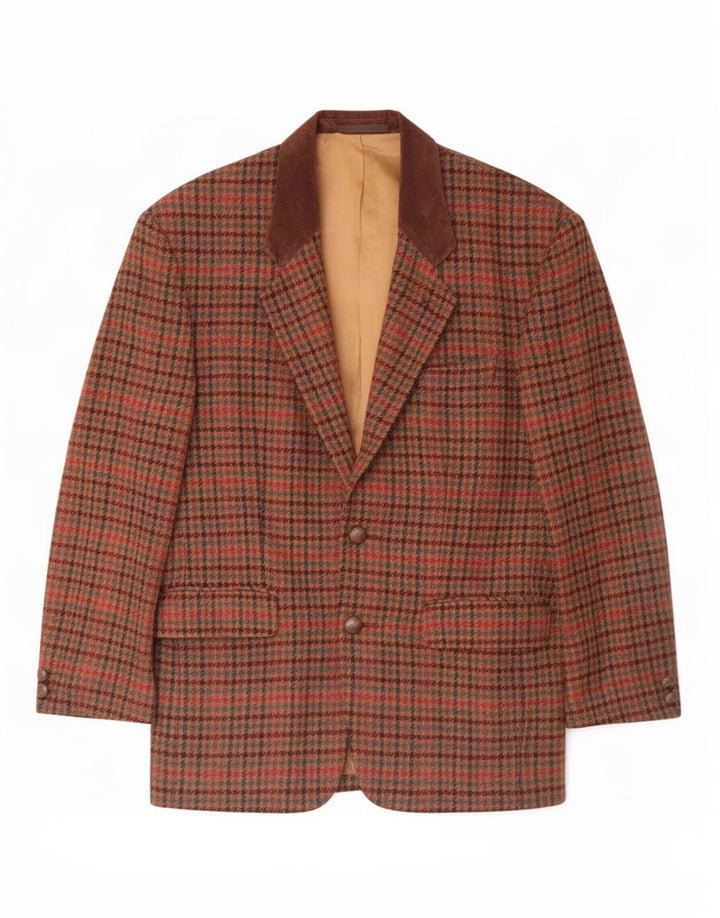 Circolo Mens 2 Button Blazer Jacket IT 48 Medium Brown Houndstooth Wool