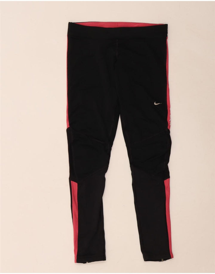 Nike Womens Dri Fit Leggings UK 12 Medium  Black Colourblock Polyester