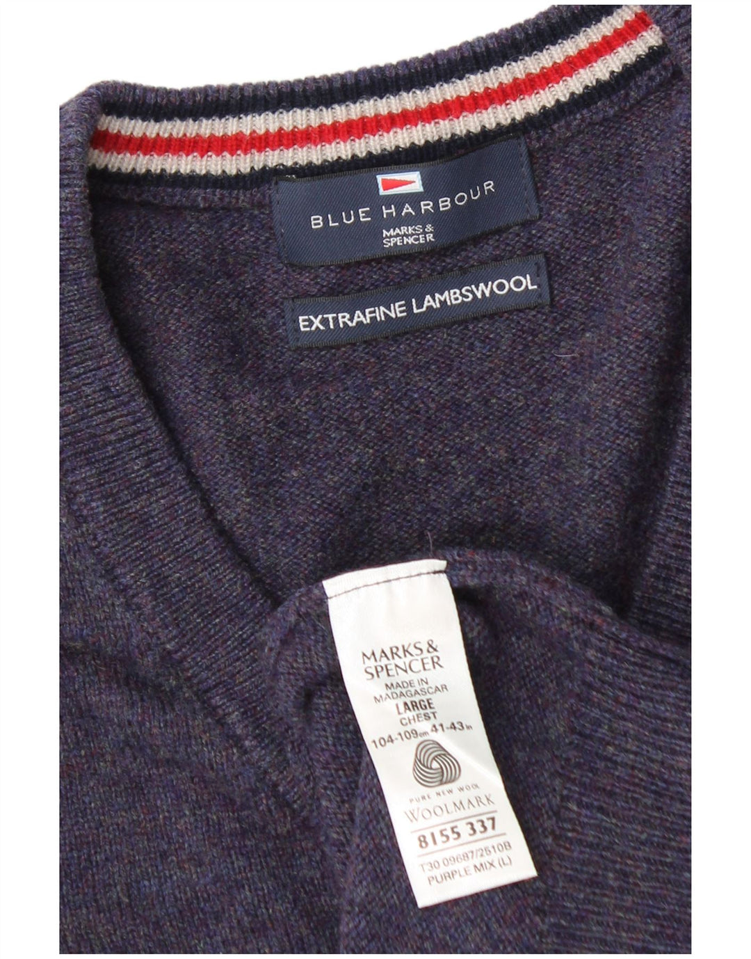 Marks & Spencer Mens Blue Harbour V-Neck Jumper Sweater Large Navy Blue