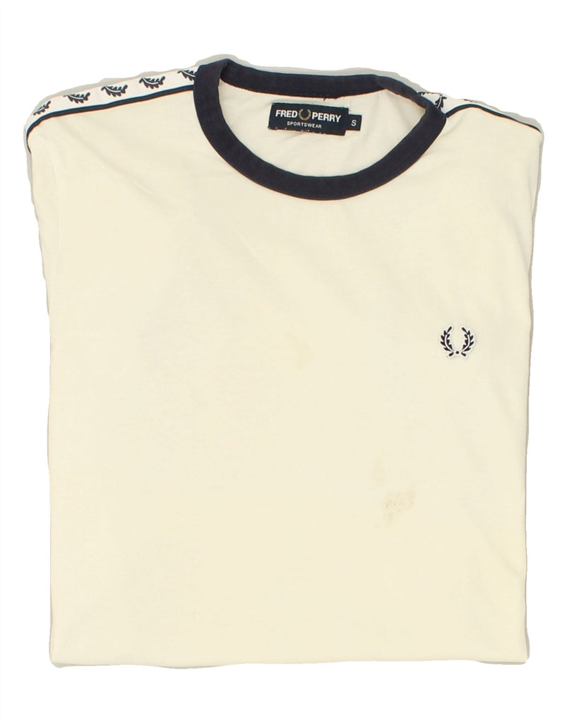 FRED PERRY Mens Graphic T-Shirt Top Small Off White Cotton | Vintage Fred Perry | Thrift | Second-Hand Fred Perry | Used Clothing | Messina Hembry 
