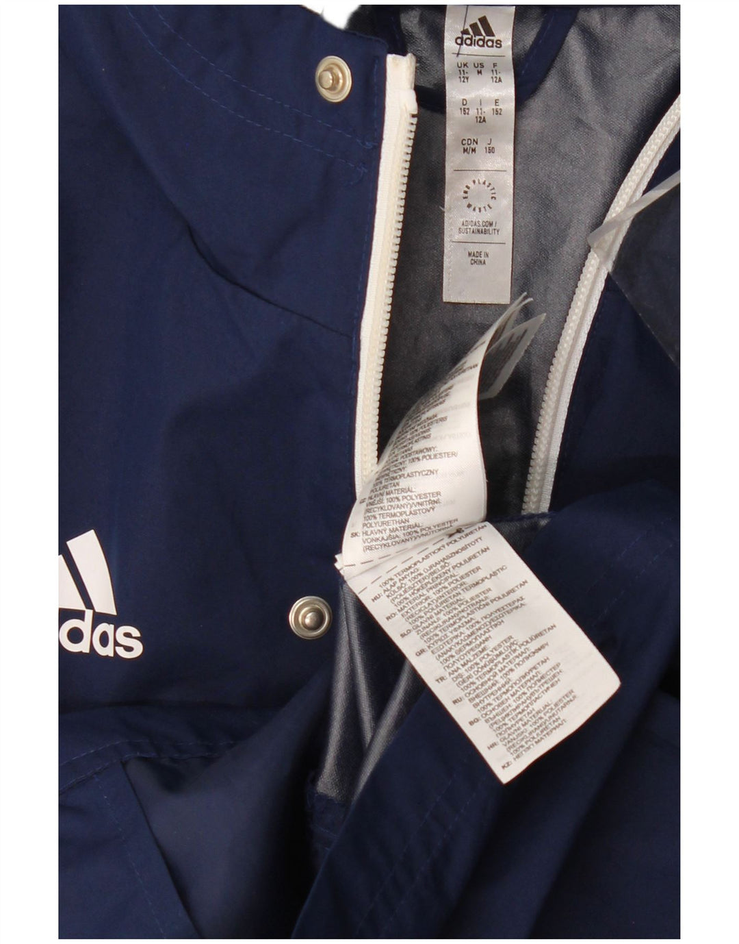 Adidas Boys Hooded Rain Jacket 11-12 Years Navy Blue Polyester