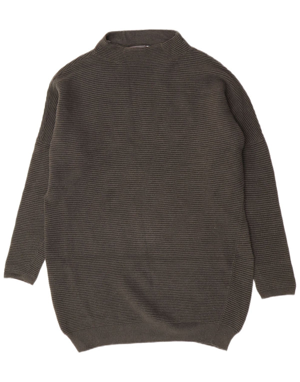 MINT VELVET Womens Long Sleeve Jumper Dress UK 16 Large Khaki Pinstripe