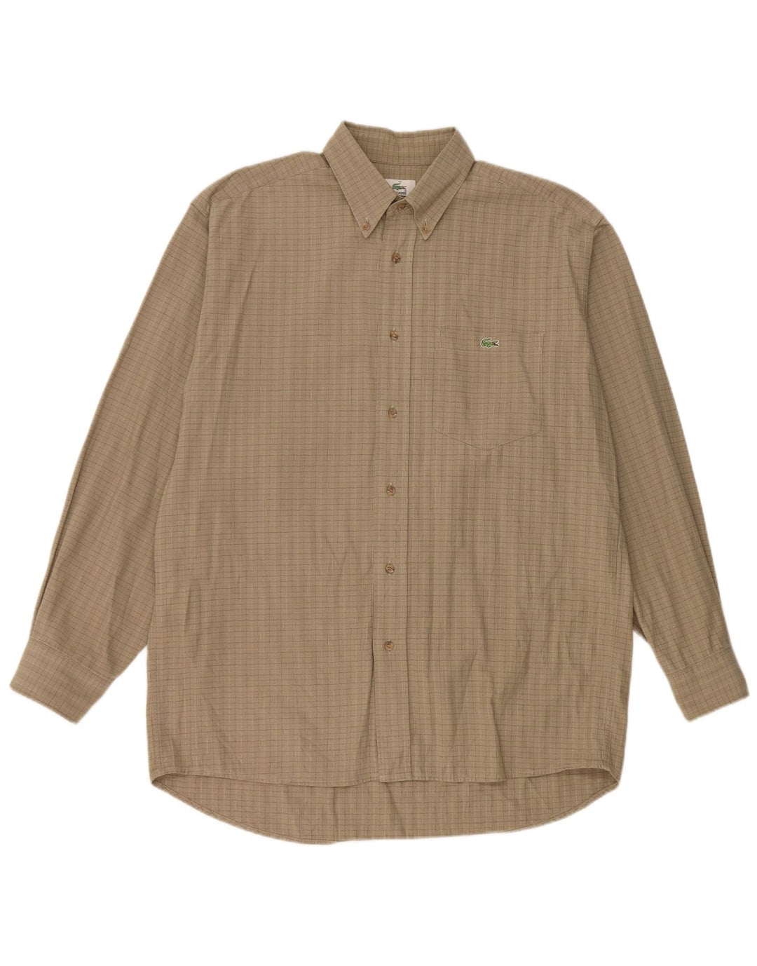 Lacoste Mens Shirt Size 40 Medium Beige Check Cotton