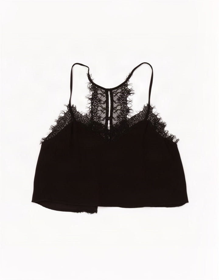 Zara Womens Crop Top UK 10 Small Black Floral