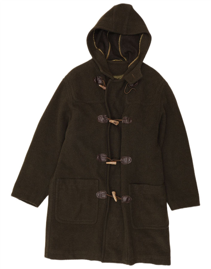 Vintage Mens Hooded Duffle Coat UK 38 Medium Khaki Wool