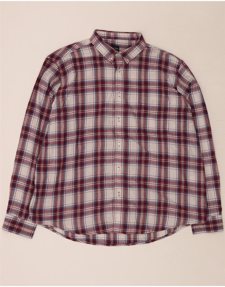 JAMES PRINGLE Mens Flannel Shirt 2XL Burgundy Check Polyester