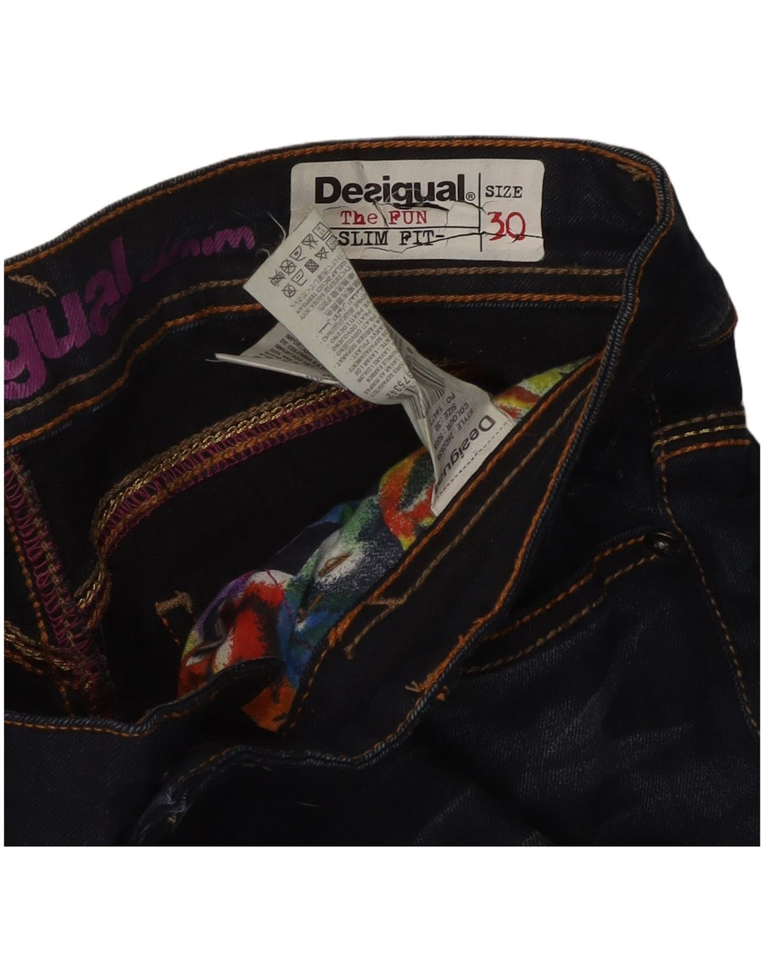 Desigual Womens Slim Jeans W30 L32 Navy Blue Cotton