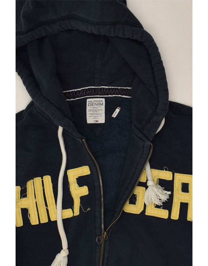 TOMMY HILFIGER Mens Graphic Zip Hoodie Sweater Medium Navy Blue Cotton | Vintage Tommy Hilfiger | Thrift | Second-Hand Tommy Hilfiger | Used Clothing | Messina Hembry 
