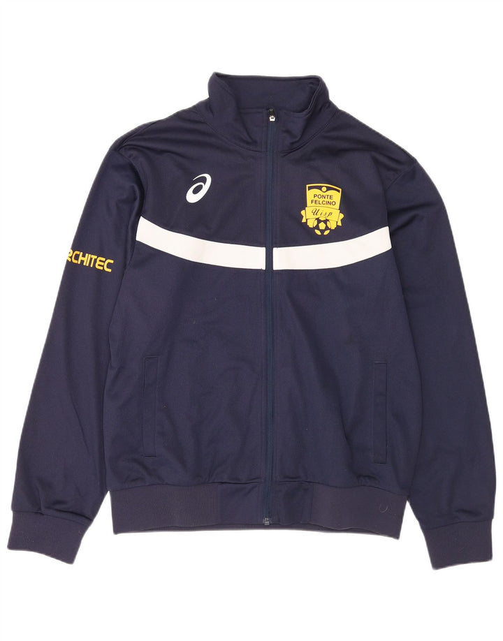 ASICS Mens Graphic Tracksuit Top Jacket Large Navy Blue Colourblock