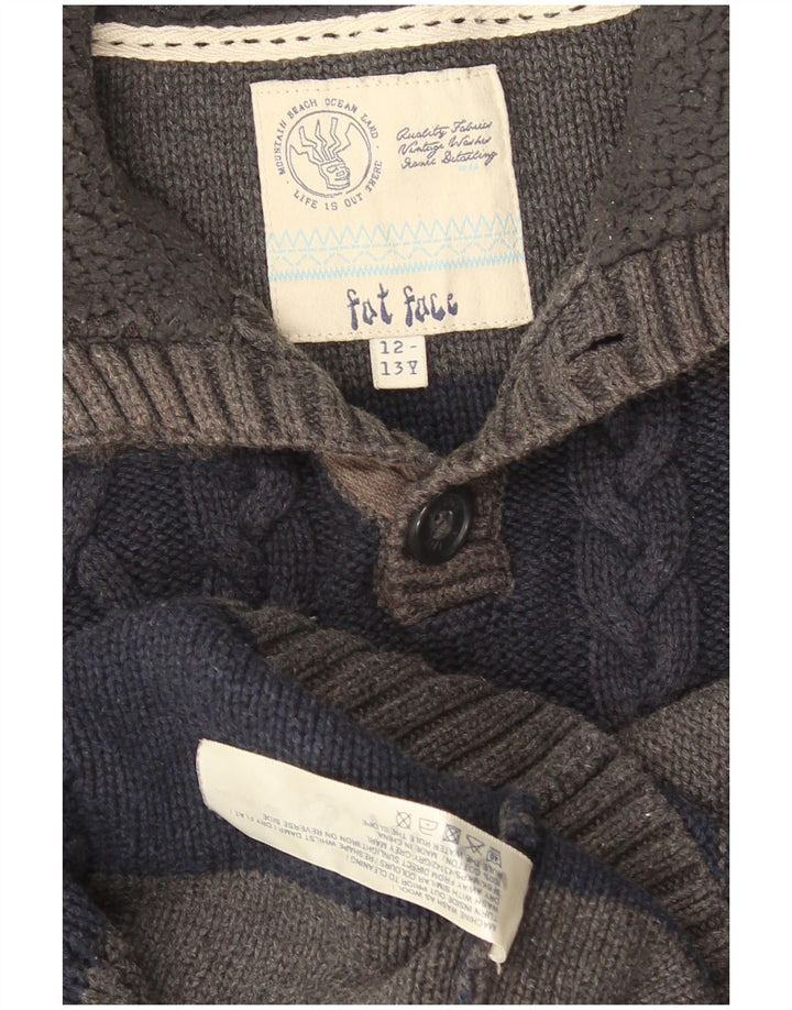 Fat Face Boys Button Neck Jumper Sweater 12-13 Years Grey Striped Cotton