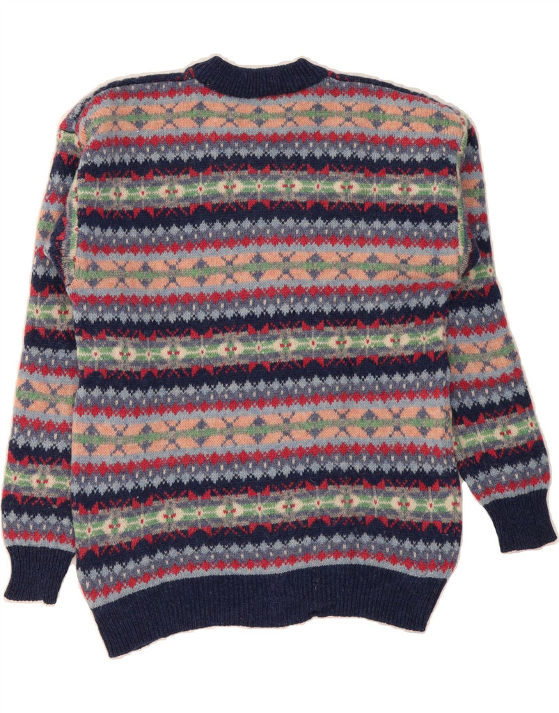 S. MORITZ Mens Crew Neck Jumper Sweater Medium Navy Blue Fair Isle Wool Vintage S. Moritz and Second-Hand S. Moritz from Messina Hembry 