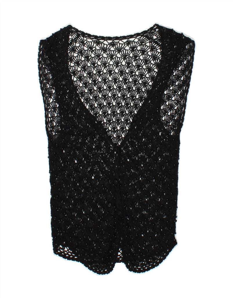 VINTAGE Womens Sleeveless Crochet Cardigan Top UK 4 XS Black | Vintage Vintage | Thrift | Second-Hand Vintage | Used Clothing | Messina Hembry 