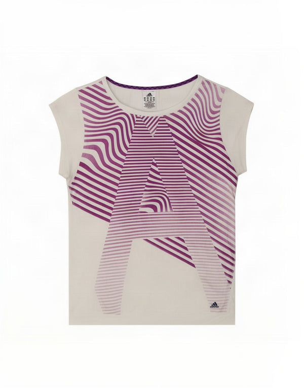 Adidas Womens Regular Graphic T-Shirt Top UK 16/18 Large White Striped