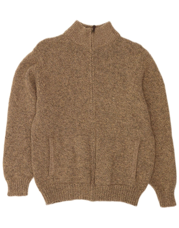 L.L.Bean Mens Full Zip Cardigan Sweater Medium Beige Flecked Lambswool
